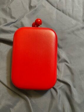 Elizabeth Arden Red Satin Evening Clutch with Gold Frame